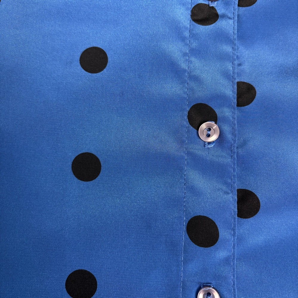 Blue Black Polka Dot Button Front Tunic Blouse Long Sleeve Roll Tab XL - Picture 12 of 12